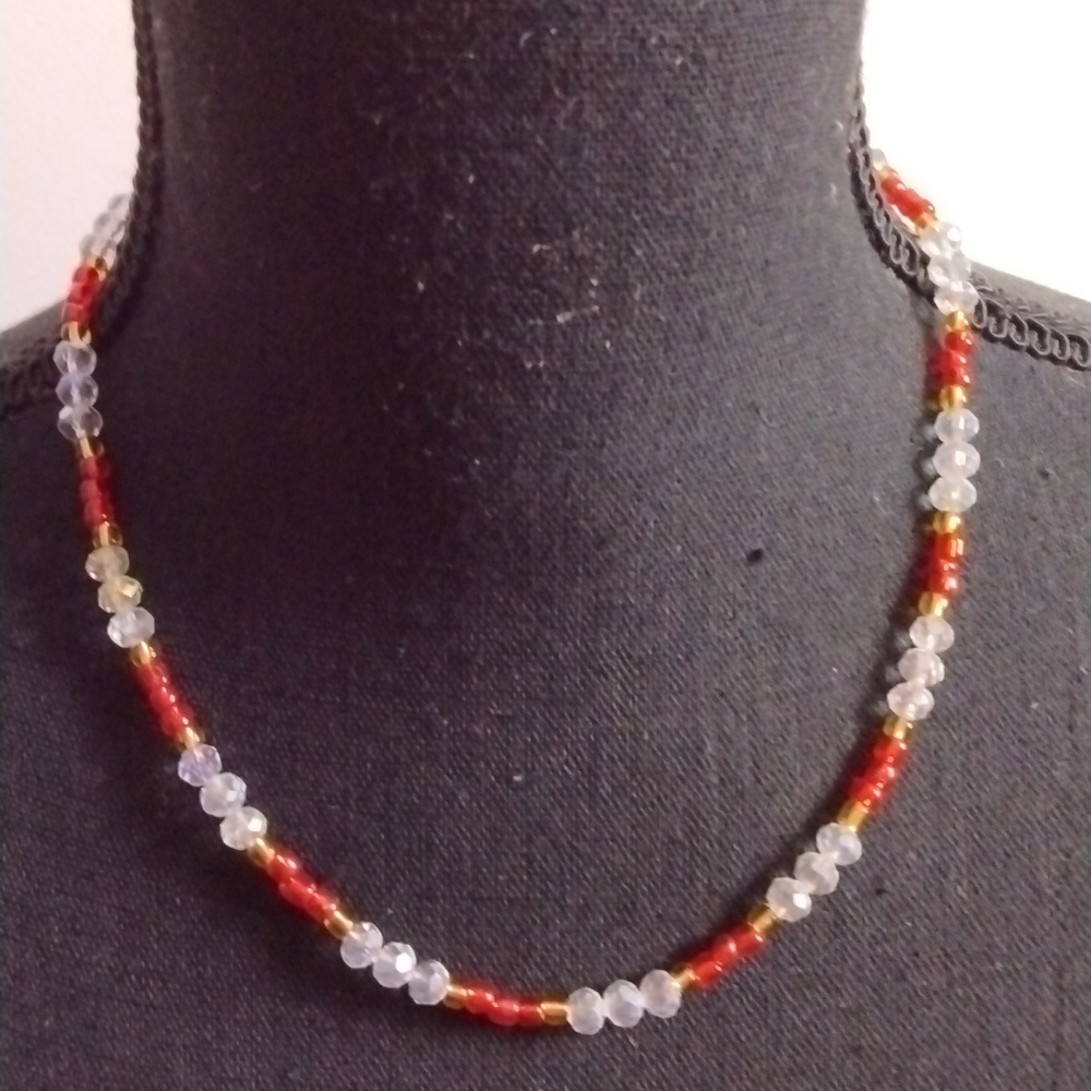 Hand crafted single strand glass bead necklace